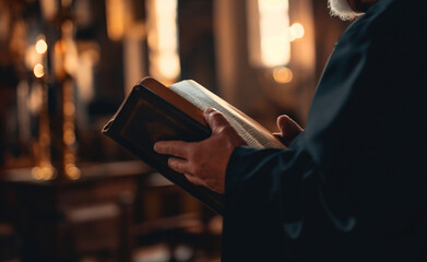 Priest reads the Bible in church