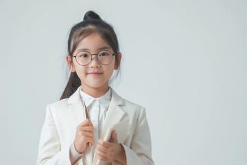thai girl standing holding pen and book on white background ai generative
