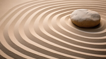 Fototapeta na wymiar Zen garden meditation with stone and wave on sand, banner background.