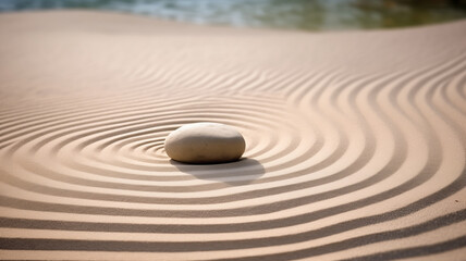 Fototapeta na wymiar Banner background Zen garden meditation with stone and wave on sand