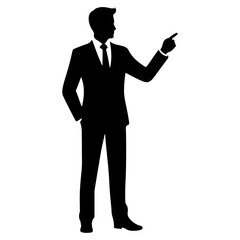 Obraz premium a business man instruction with hand vector silhouette, black color silhouette