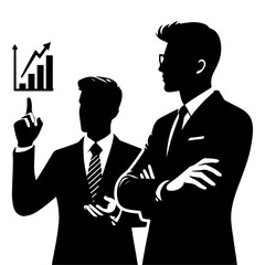 a business man instruction with hand vector silhouette, black color silhouette