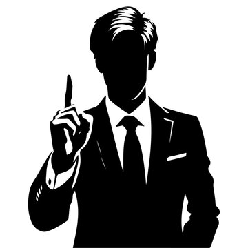 recommend clip art: a business man instruction with hand vector silhouette, black color silhouette