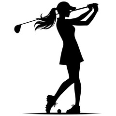 minimal Golf player vector silhouette, stylish woman silhouette, black color silhouette