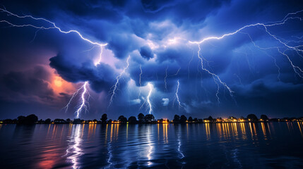 lightning streaks across the night sky. demonstrating the untainted strength and fluidity of the powers of nature.