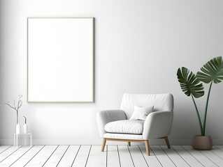 3D Modern Interior Blank Poster Frame Mock-Up