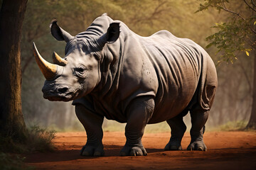 Fototapeta premium A close up of a beautiful adult rhinoceros with an isolated background