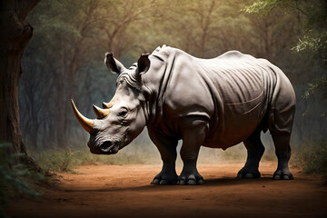 Obraz premium A close up of a beautiful adult rhinoceros with an isolated background