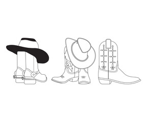 Cowboy Boots Vector graphic , Cowboy boots and western hat Clipart