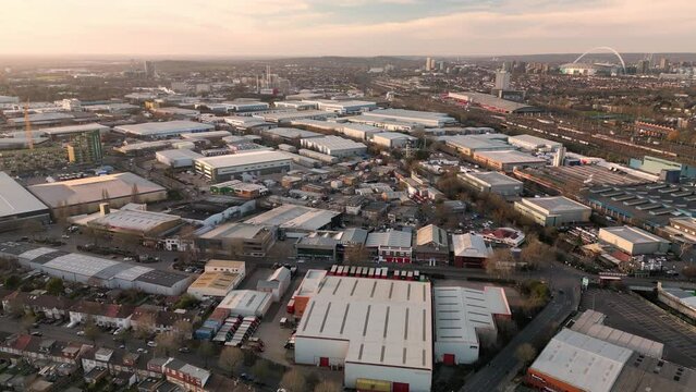 Vast industrial landscape of Park Royal looking north towards Stonebridge and Wembley