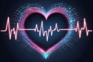 A symbol of heart with a simple ECG wave with isolated background