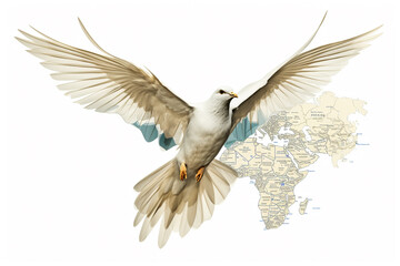 Animal, symbols concept. Abstract dove or pigeon made of maps colorful illustration. Symbol of love and peace
