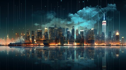 Fototapeta premium Skyline of New York city at night, generative AI