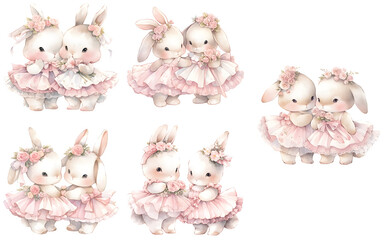 Watercolor baby bunny with tutu skirt clipart for graphic resources - obrazy, fototapety, plakaty