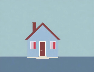 煙突と窓と玄関のある小さなシンプルな戸建ての家のイラスト　余白あり