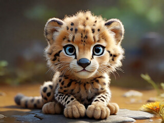 Adorable Cartoon Cheetah with Bright Blue Eyes