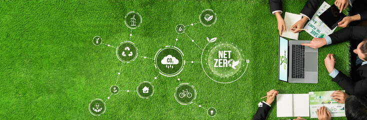 Group of business people brainstorming ESG investment project for environmentally net zero...