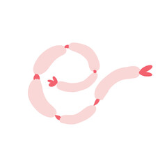 Sausages vector illustration isolated on white background, national German gourmet, colorful symbol for design travel restaurant menu, food ingredients for cooking, cafe, harvest festival