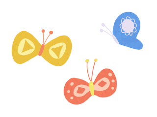 手描き風水彩タッチのカラフルなちょうちょのイラスト