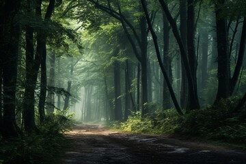 Obraz premium A road in a forest filled with trees