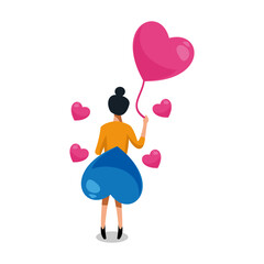 Cute happy valentines day set. Cartoon love romantic stickers elements with hearts. Hand drawn vector illustration