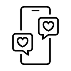 Black single love message on smartphone line icon, simple online dating flat design pictogram, infographic vector for app logo web button ui ux interface elements isolated on white background