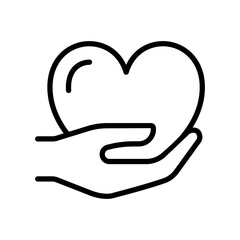 Black single give heart thin line icon, simple share love concept flat design pictogram, infographic vector for ads app logo web website button ui ux interface element isolated on white background
