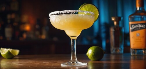  .The image features a tall glass of alcoholic beverage on top of a wooden table. The drink is served in a clear glass and topped.