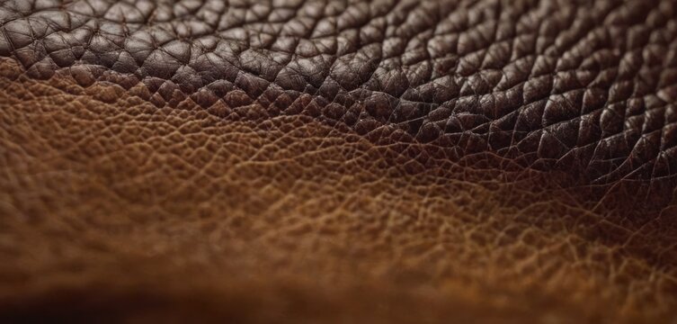  This image shows a close up of brown leather material with a shiny side. The leather appears to be in good condition, and its texture is.