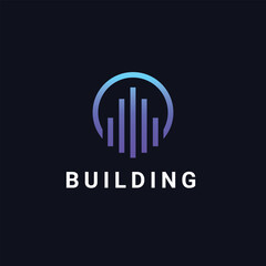Building Tower Logo Design Template On Circle Element Shape Vector Illustration