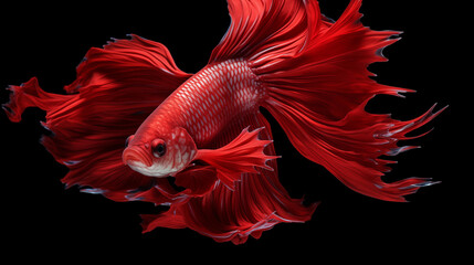 Red fighting fish swimming, Generative AI.