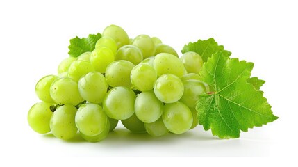 Green grape with leaves isolated on white. With clipping path. Full depth of field.