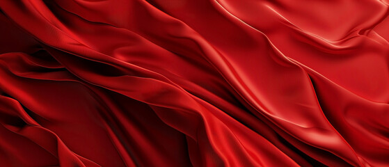 Fototapeta premium Red satin or silk wavy abstract background with blank space for text.
