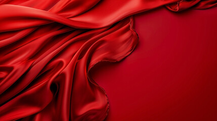 Obraz premium Red satin or silk wavy abstract background with blank space for text.