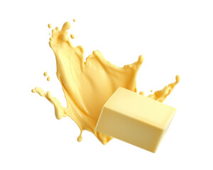 Falling butter isolated on transparent background, png object.