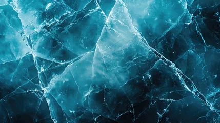 Fotobehang Beautiful winter natural blue ice texture of surface of frozen. Nature abstract pattern of white cracks. Winter seasonal background, mock up, flat lay, ice texture background © Planetz