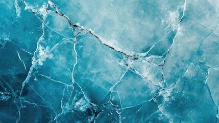 Foto op Canvas Beautiful winter natural blue ice texture of surface of frozen. Nature abstract pattern of white cracks. Winter seasonal background, mock up, flat lay, ice texture background © Planetz