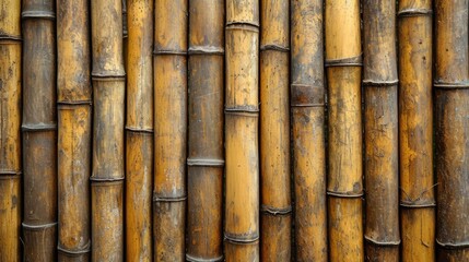 Fototapeta premium old brown tone green bamboo plank fence texture for background, bamboo pattern texture background , 