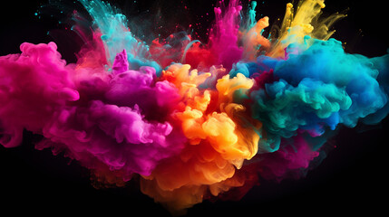 Fototapeta na wymiar black background with colored powder explosion