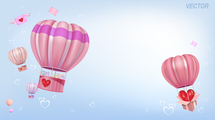 Valentine's Day, balloon and hearts on a light background.
Greeting card, banner. A place to copy.