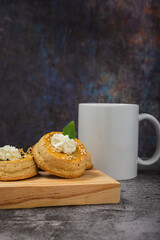 Puff pastry rolls with cream cheese. Desserts with cream cheese.