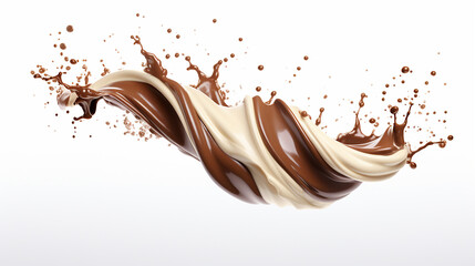 milk and chocolate tornado or twister shape splash 3d render isolated on white background - obrazy, fototapety, plakaty