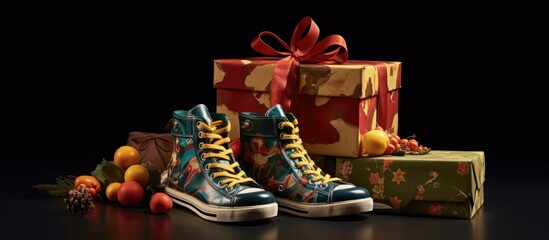 Christmas gifts and goodies in small footwear.