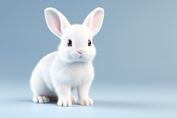 Adorable furry Easter bunny on blue background.