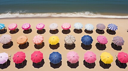 Obraz premium Relaxing aerial beach scene, summer vacation template banner. 