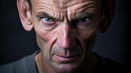 A close-up of an angry man's face - obrazy, fototapety, plakaty