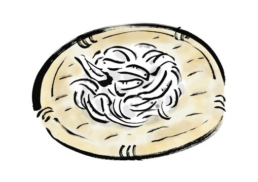 しらすのざる盛りの和風手描きイラスト