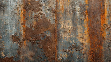Fotobehang A rusty metal surface with clear signs of corrosion and rust formation. Suitable for backgrounds, textures, industrial concepts, or designs with a weathered aesthetic. © Planetz