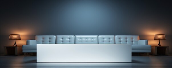 Interior of a living room with sofa, grey walls and white table. Created with Ai