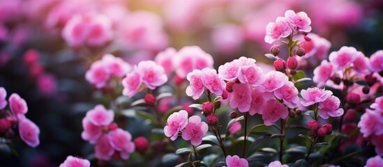 Small pink flowers in the garden. - obrazy, fototapety, plakaty